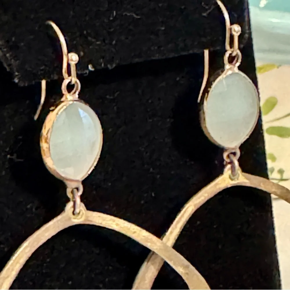Green Quarts Stones with Gold Circles Drop Dangle Earrings